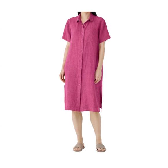 NEW EILEEN FISHER classic collar shirtdress in geranium - Picture 1 of 2